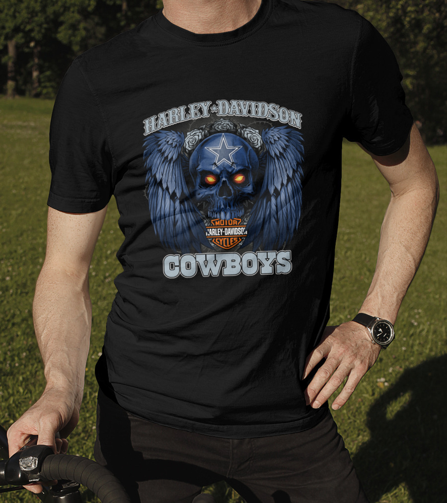 Harley Davidson Cycles Cowboys Skull With Wings And Star T-Shirt