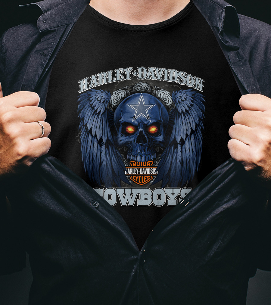 Harley Davidson Cycles Cowboys Skull With Wings And Star T-Shirt