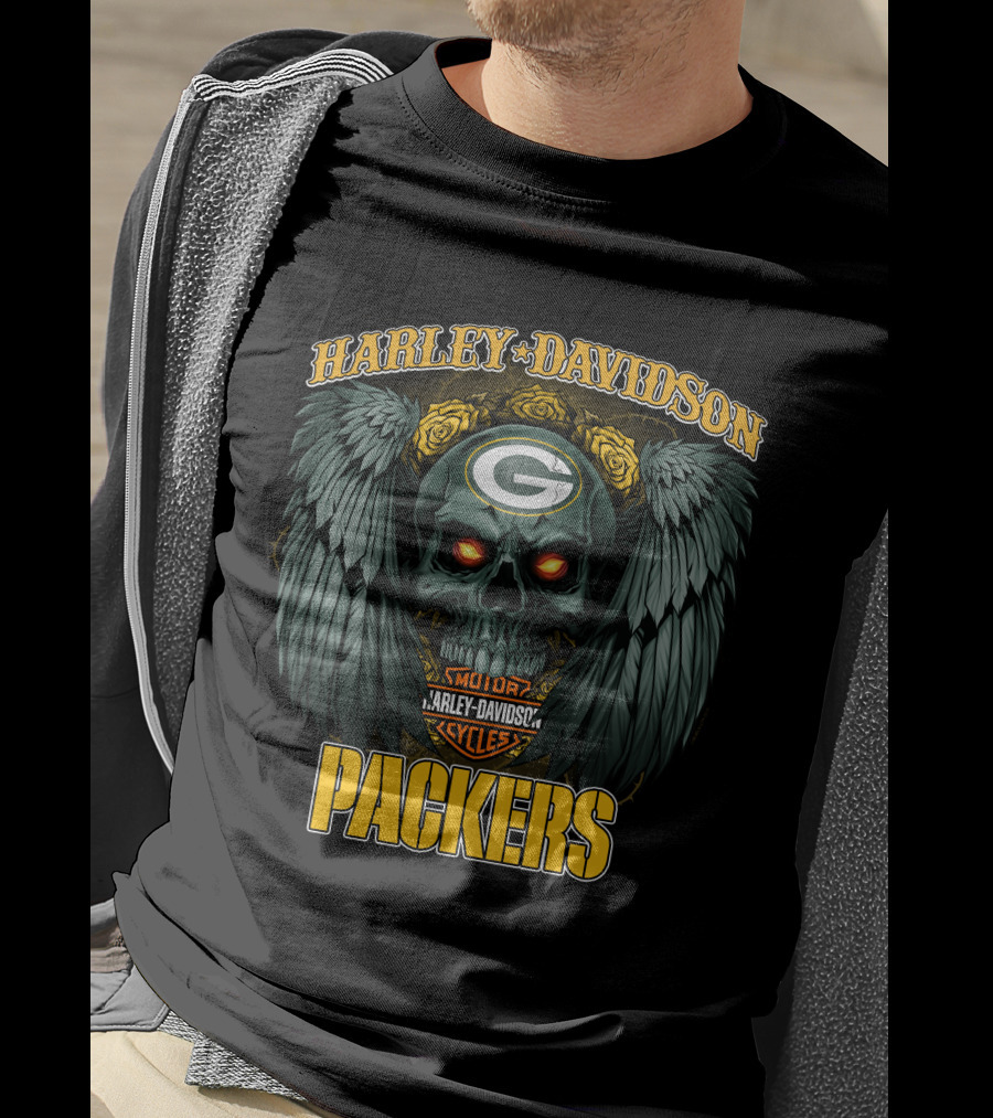 Harley Davidson Packers Skull Hd Nfl1228 Green Bay Packers T-Shirt