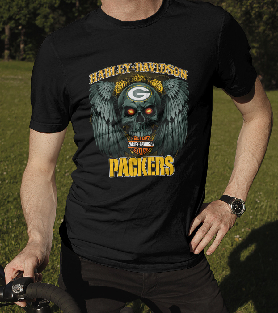Harley Davidson Packers Skull Hd Nfl1228 Green Bay Packers T-Shirt