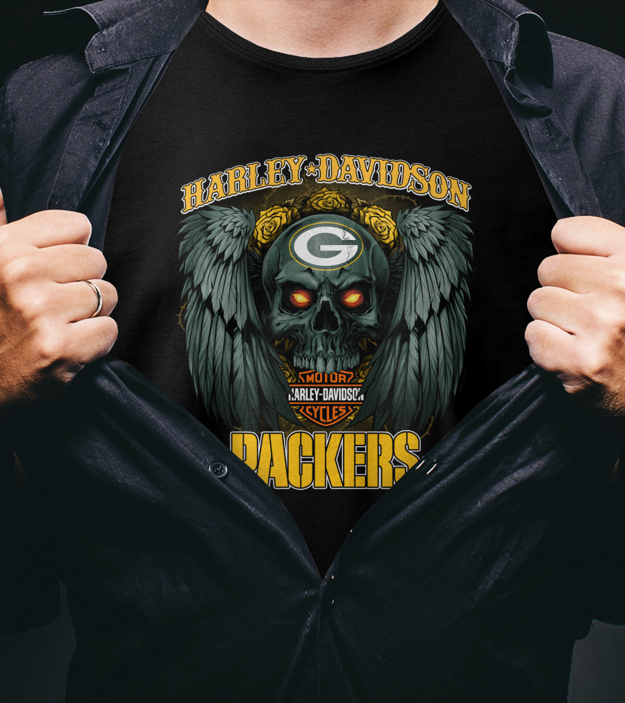 Harley Davidson Packers Skull Hd Nfl1228 Green Bay Packers T-Shirt
