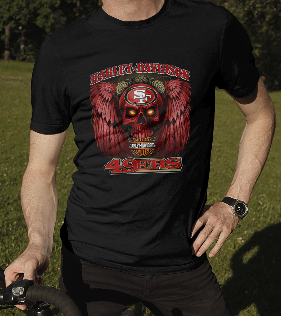 Harley Davidson San Francisco 49ers Sf Motorcycles Skull Wings T-Shirt