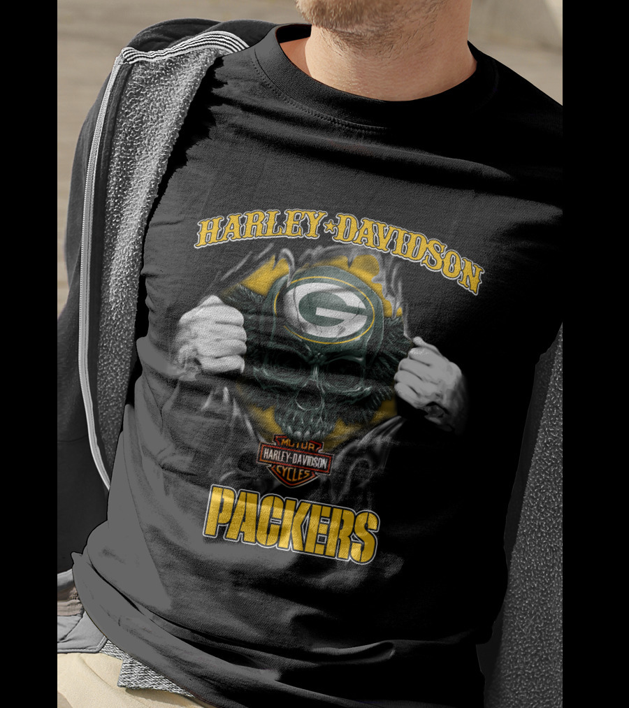 Harley Davidson Green Bay Packers Skull Cycles T-Shirt