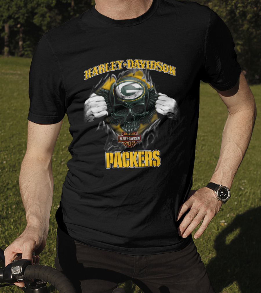 Harley Davidson Green Bay Packers Skull Cycles T-Shirt