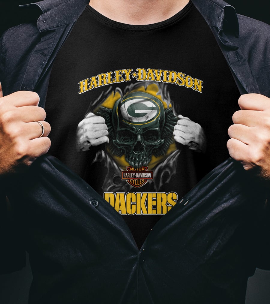 Harley Davidson Green Bay Packers Skull Cycles T-Shirt