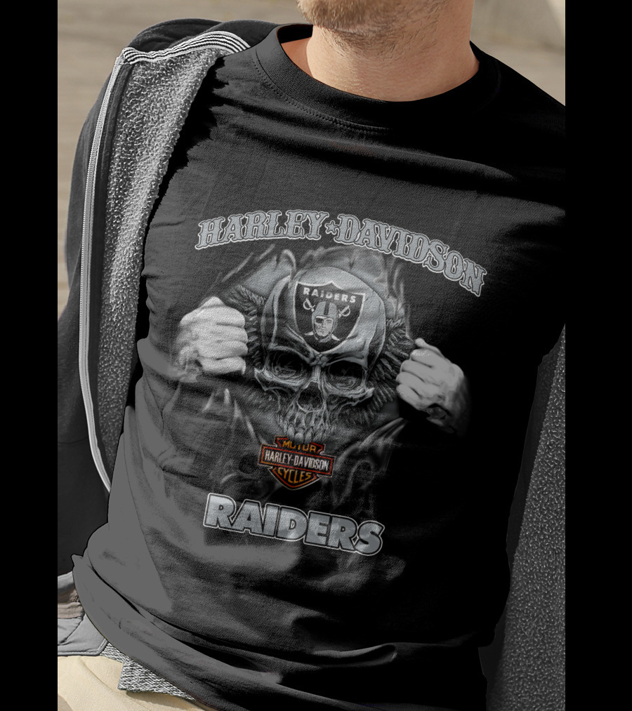Harley Davidson Raiders Skull Nfl Las Vegas Raiders Colors T-Shirt