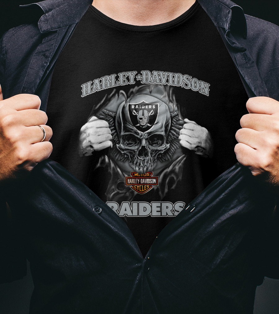 Harley Davidson Raiders Skull Nfl Las Vegas Raiders Colors T-Shirt
