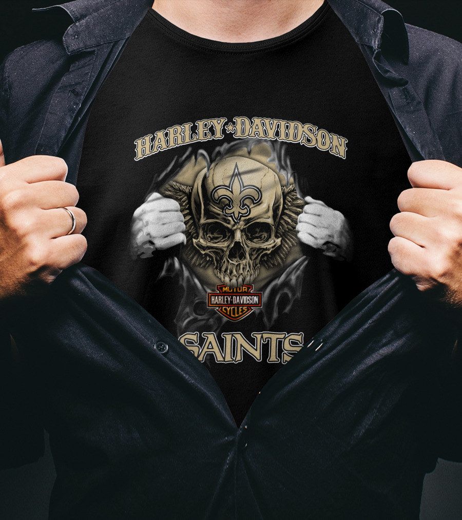 Harley Davidson Saints Skull Nfl New Orleans T-Shirt