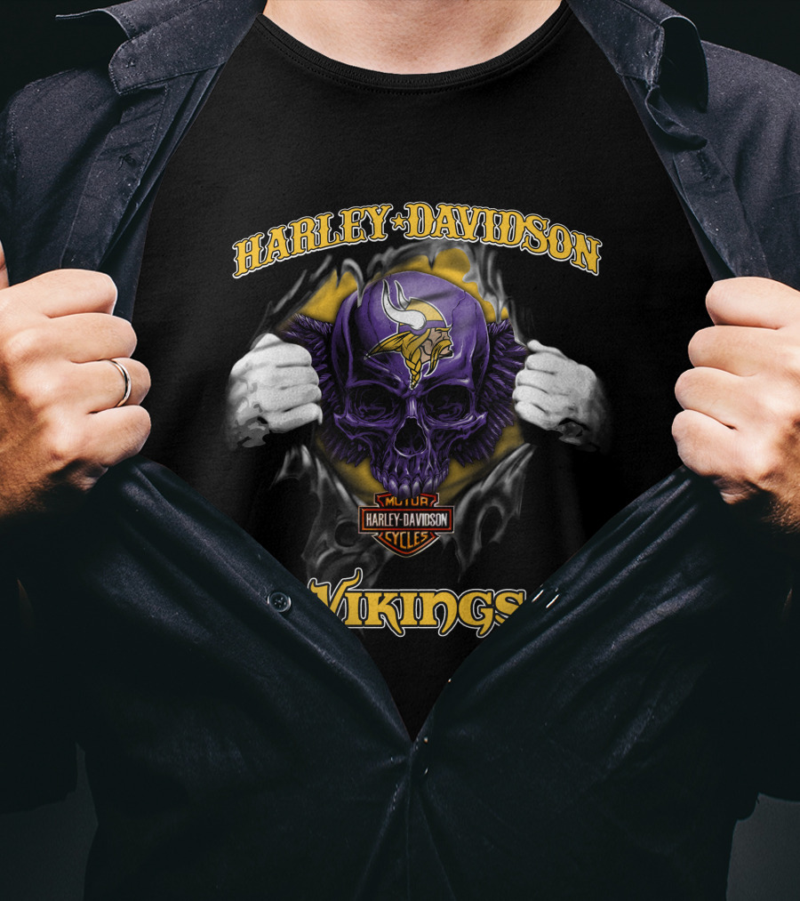 Harley Davidson Skull Minnesota Vikings Nfl T-Shirt
