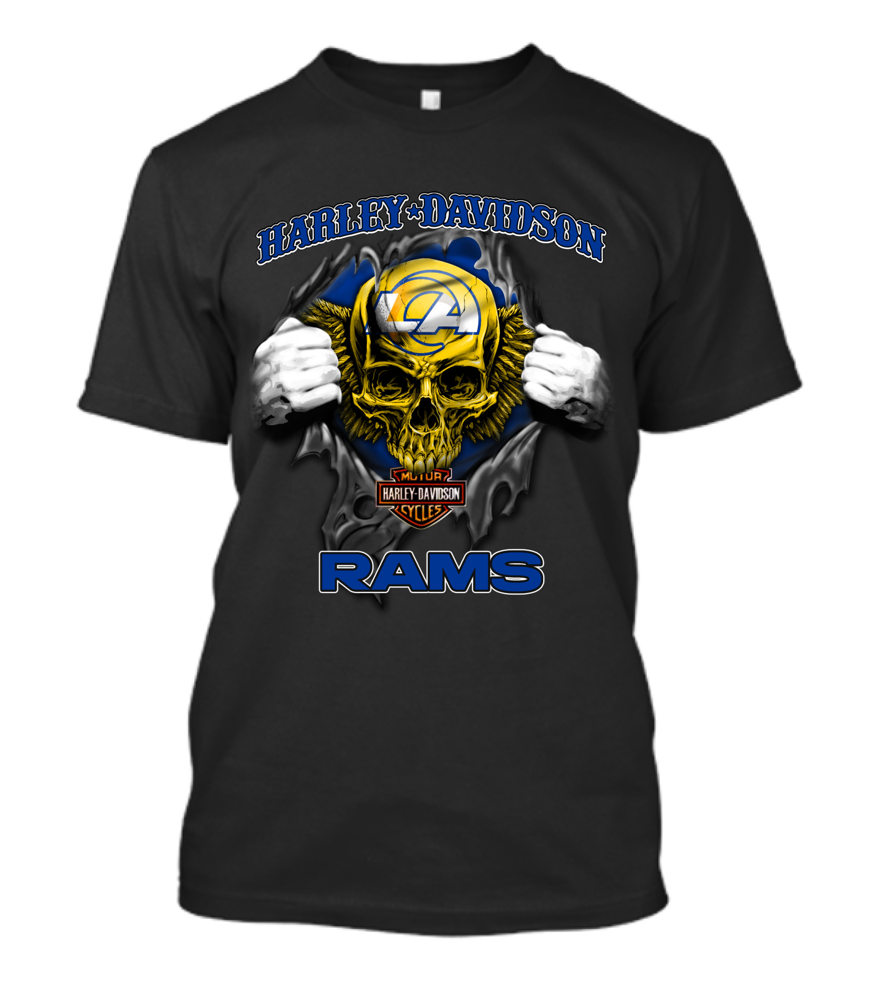 Harley Davidson Nfl Skull Los Angeles Rams Motorcycle Cycles T-Shirt