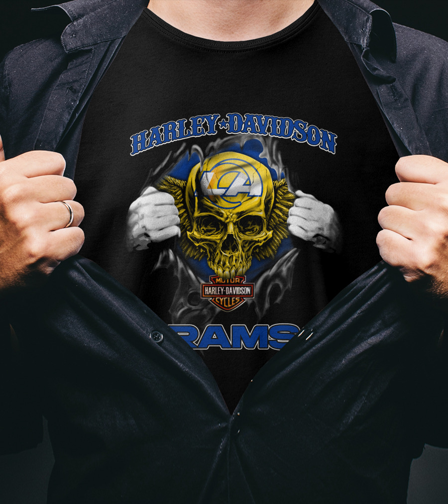 Harley Davidson Nfl Skull Los Angeles Rams Motorcycle Cycles T-Shirt