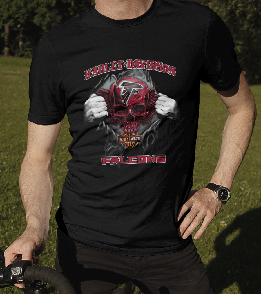 Harley Davidson Atlanta Falcons Nfl Skull Cycles Falcons T-Shirt