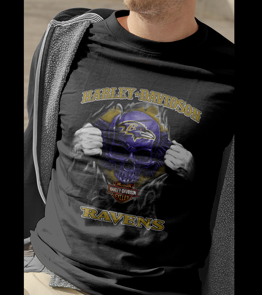 Harley Davidson Baltimore Ravens Skull Nfl Football T-Shirt