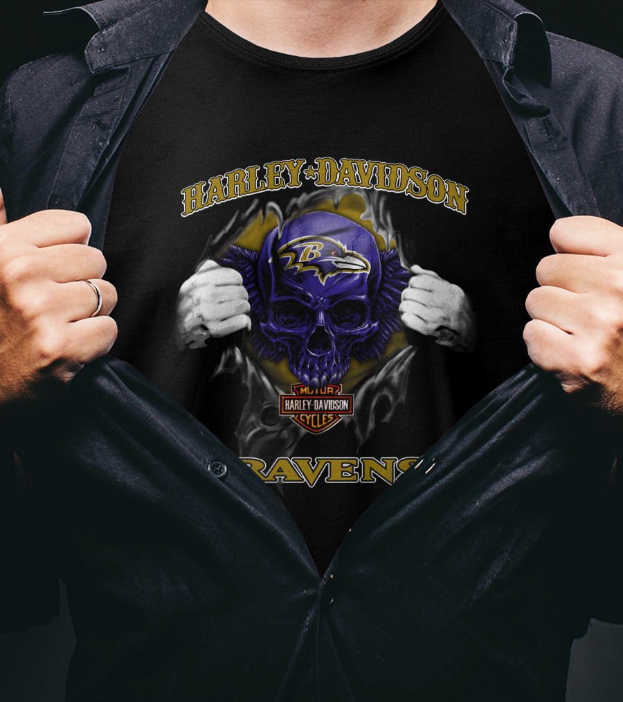 Harley Davidson Baltimore Ravens Skull Nfl Football T-Shirt