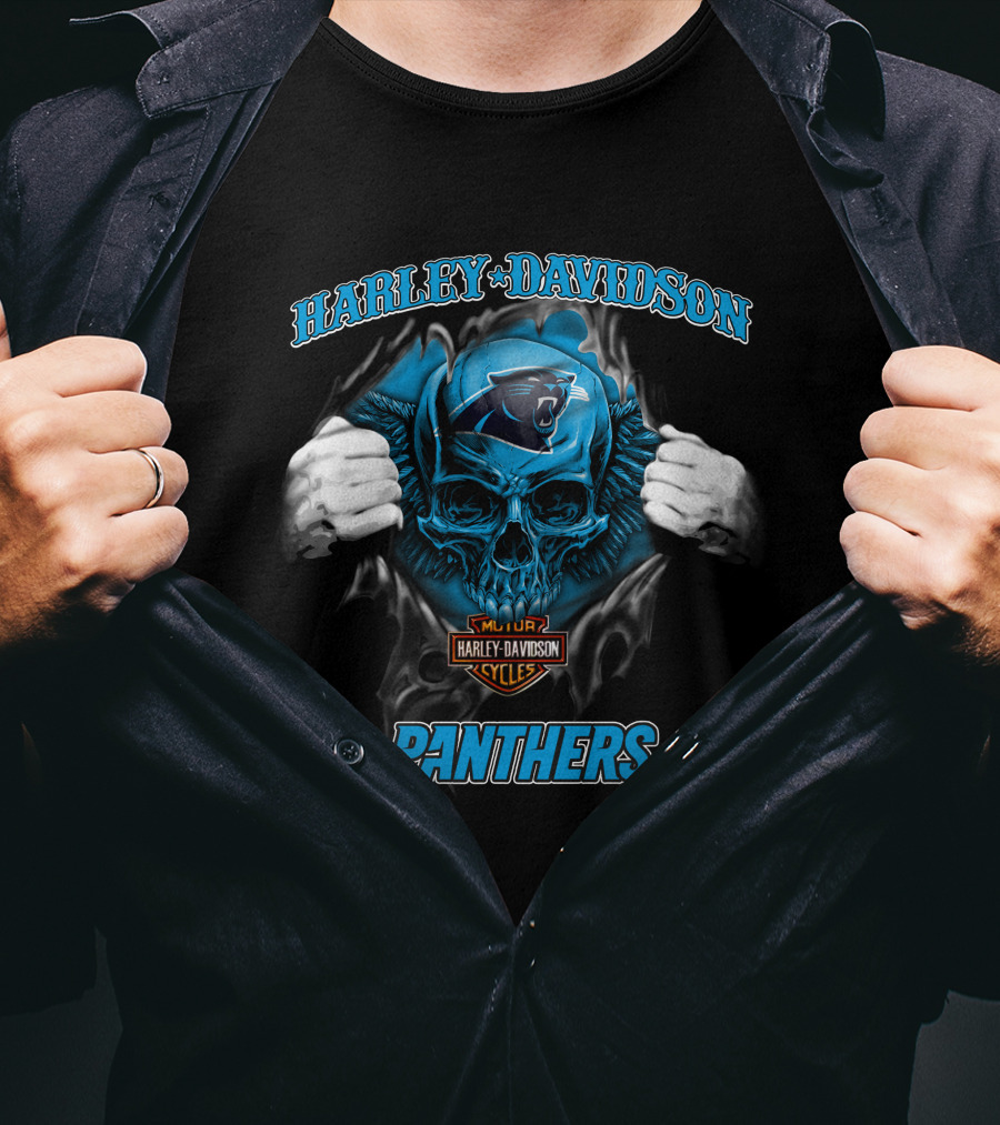 Harley Davidson Panthers Skull Nfl Carolina T-Shirt
