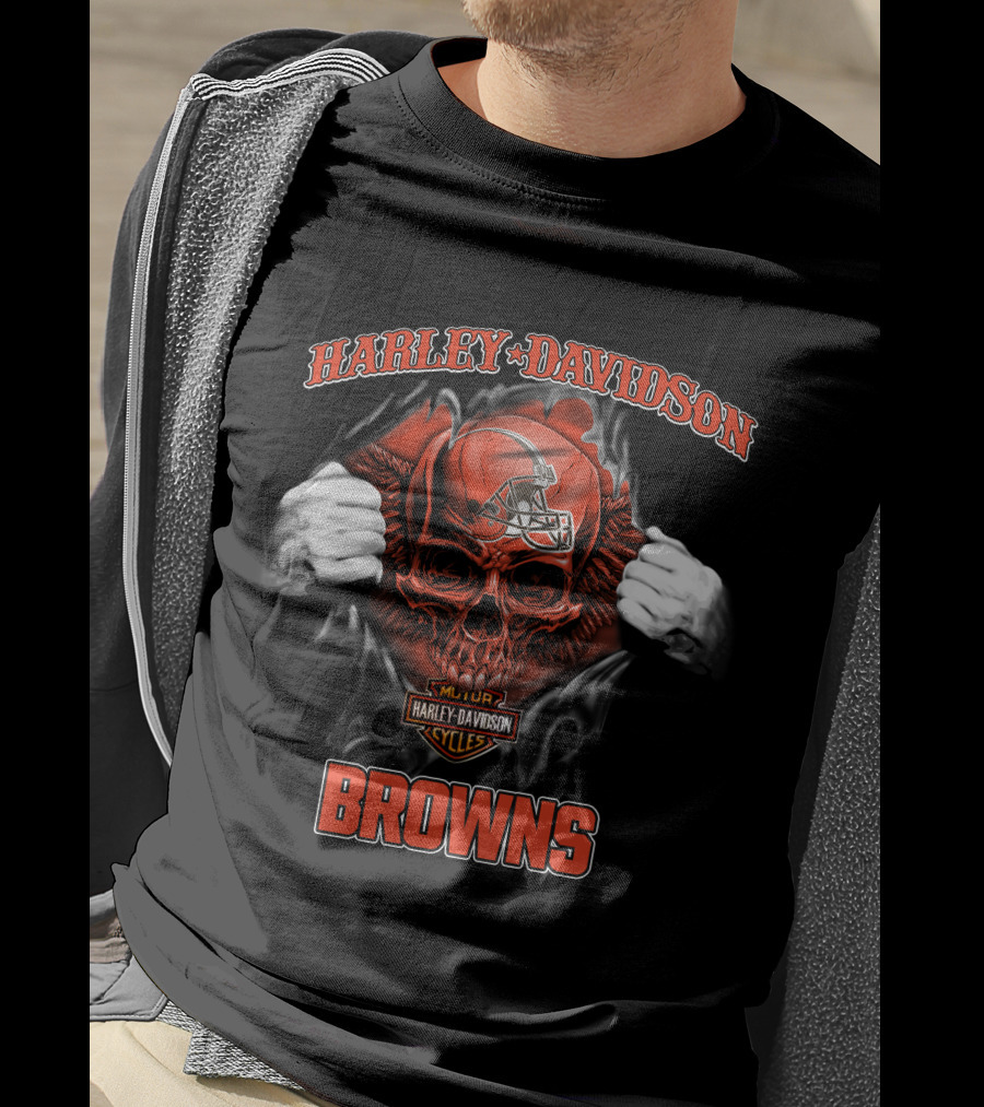 Harley Davidson Skull Cleveland Browns Nfl Major Cycles T-Shirt