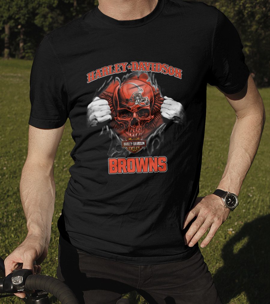 Harley Davidson Skull Cleveland Browns Nfl Major Cycles T-Shirt