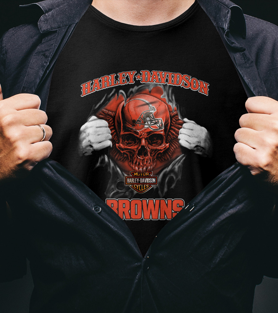 Harley Davidson Skull Cleveland Browns Nfl Major Cycles T-Shirt