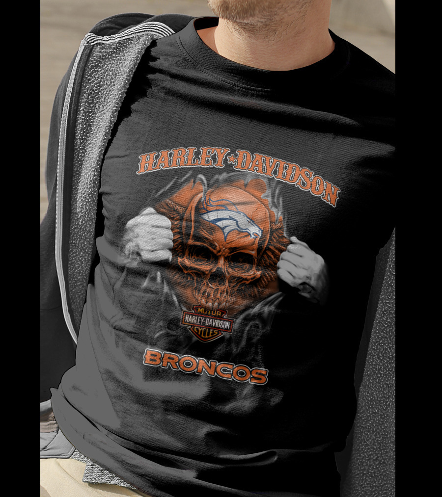 Harley Davidson Skull Denver Broncos Nfl Cycles T-Shirt