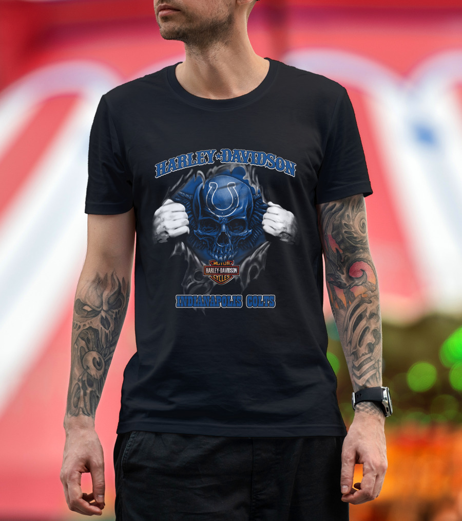 Harley Davidson Nfl Skull Indianapolis Colts T-Shirt