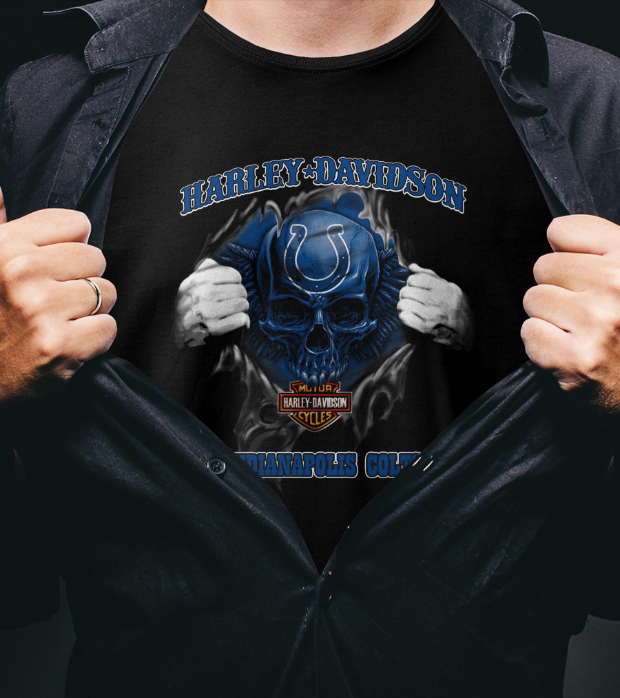 Harley Davidson Nfl Skull Indianapolis Colts T-Shirt