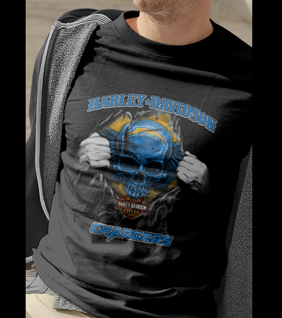Harley Davidson Chargers Skull Nfl Los Angeles T-Shirt