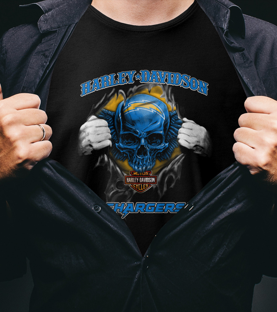 Harley Davidson Chargers Skull Nfl Los Angeles T-Shirt