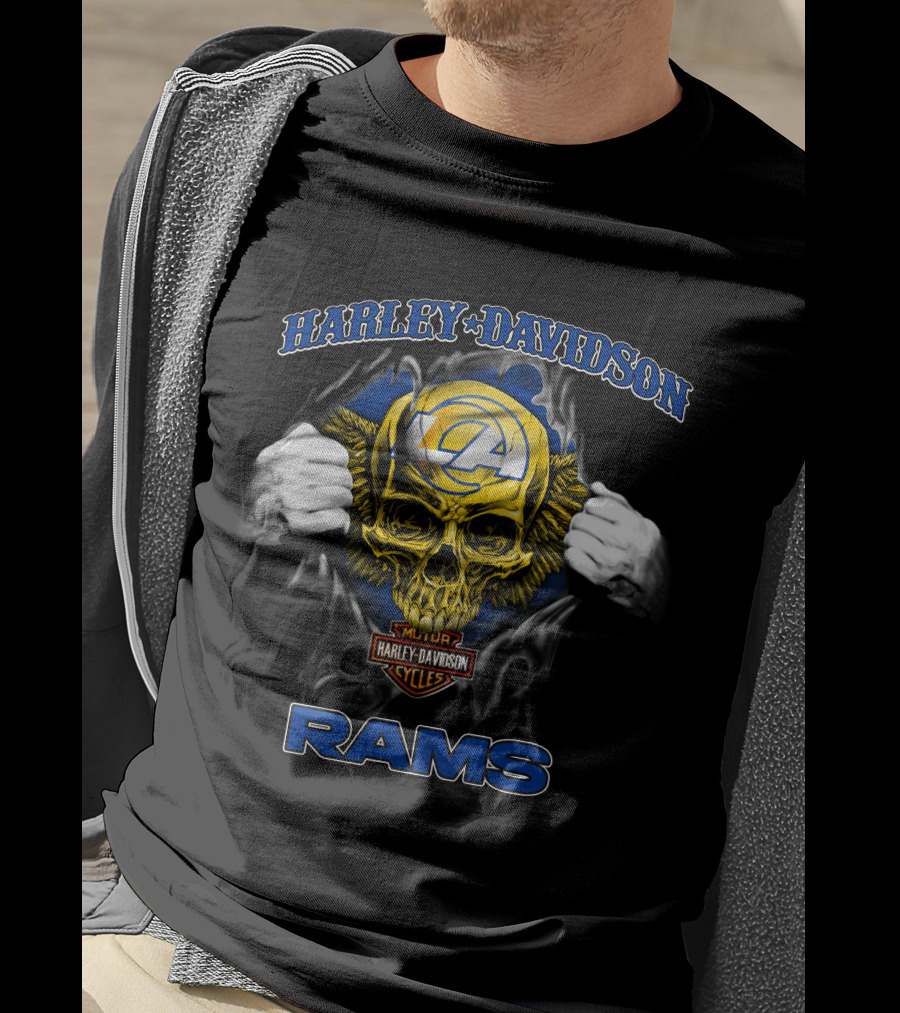 Harley Davidson Los Angeles Rams Skull Nfl Cycles T-Shirt