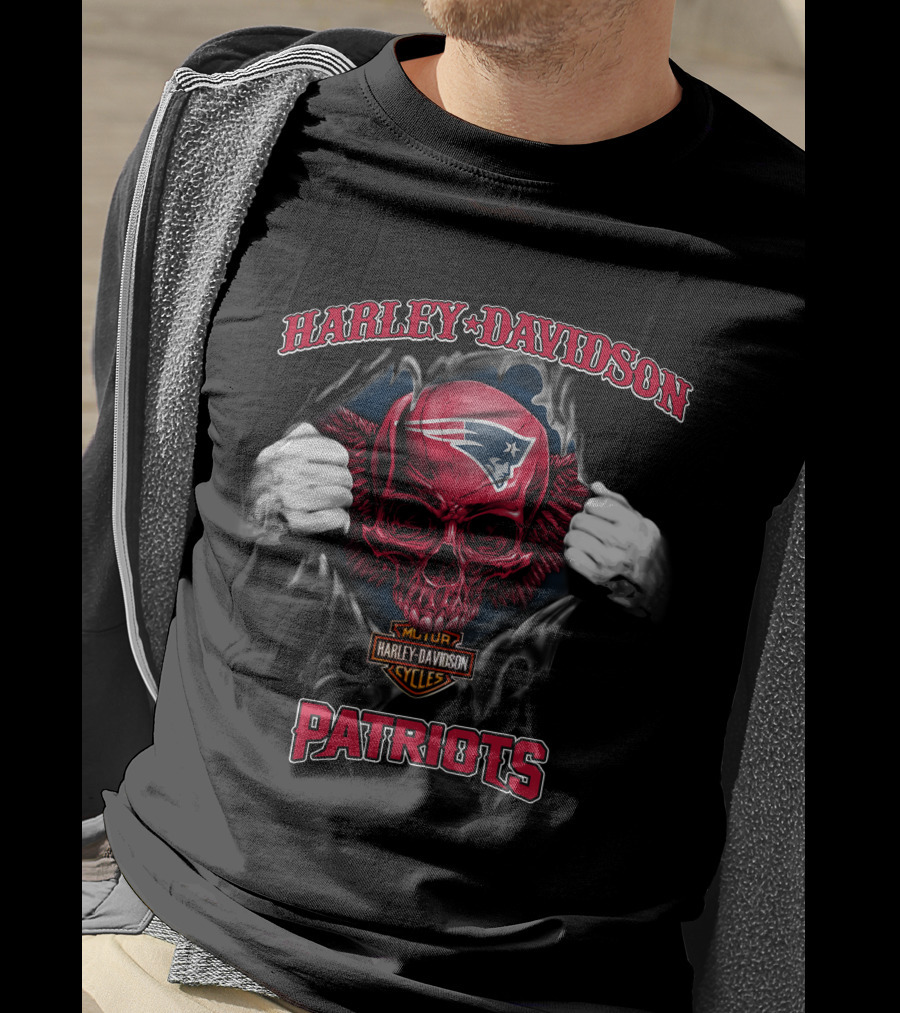 Harley Davidson Cycles Patriots Nfl Skull New England T-Shirt