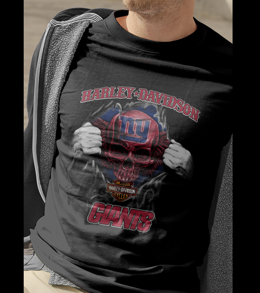 Harley Davidson New York Giants Skull Nfl T-Shirt
