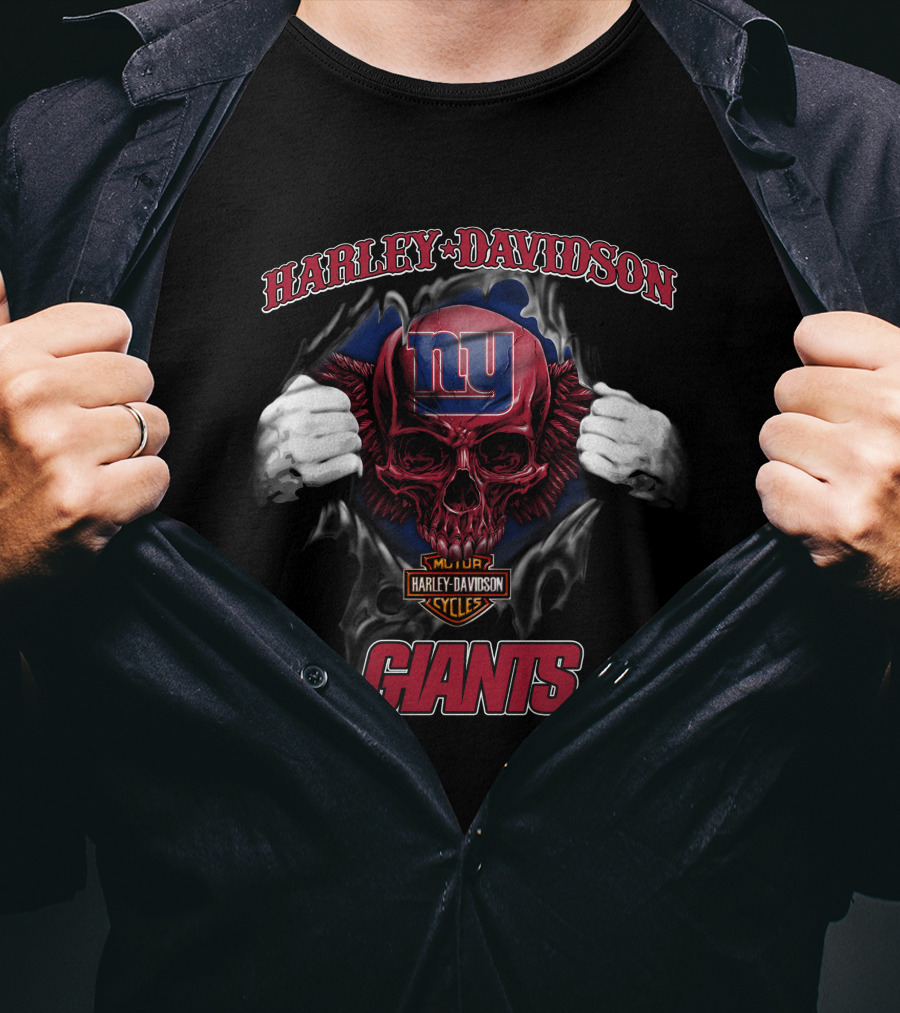 Harley Davidson New York Giants Skull Nfl T-Shirt