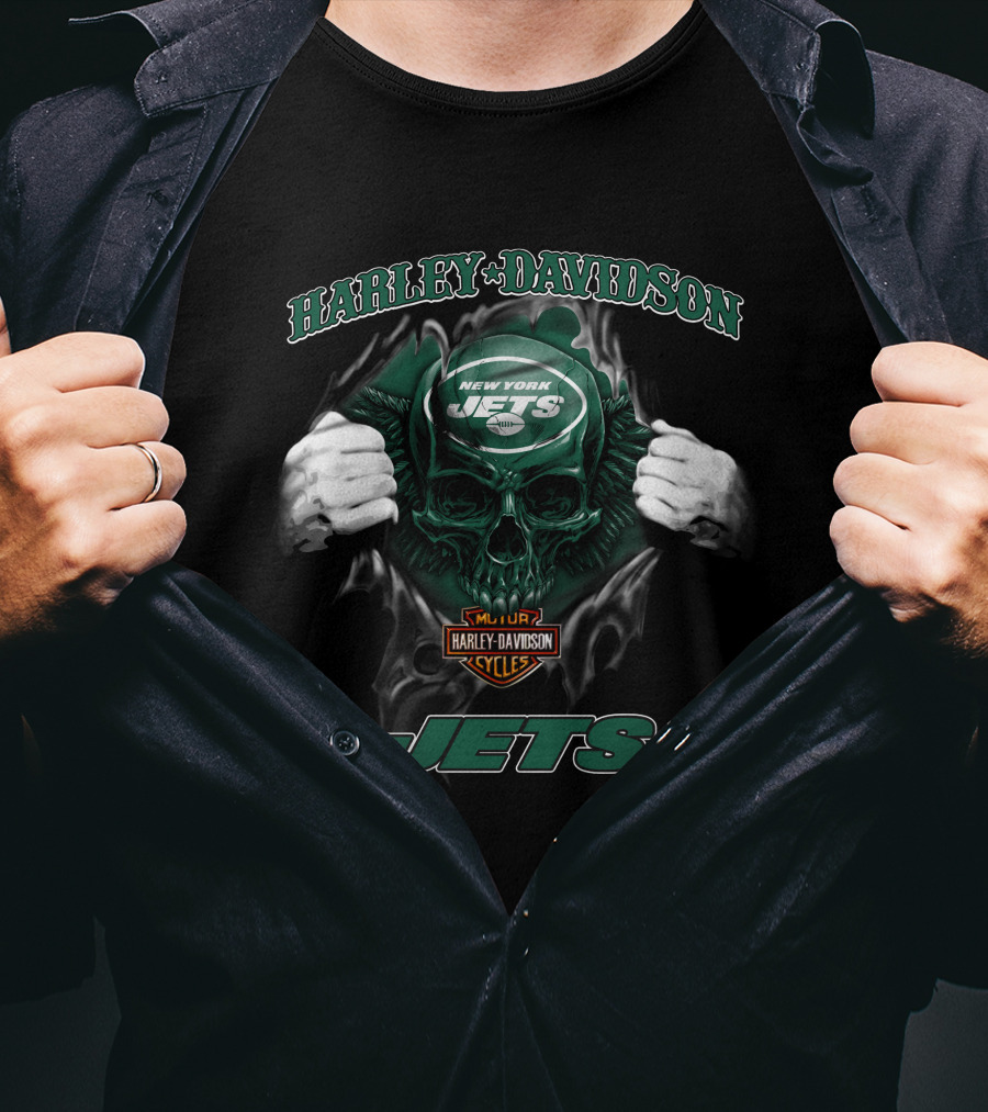 Harley Davidson New York Jets Skull Nfl T-Shirt