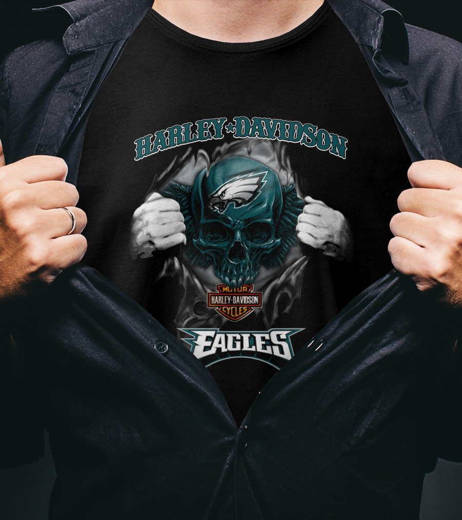 Harley Davidson Nfl Skull Philadelphia Eagles T-Shirt