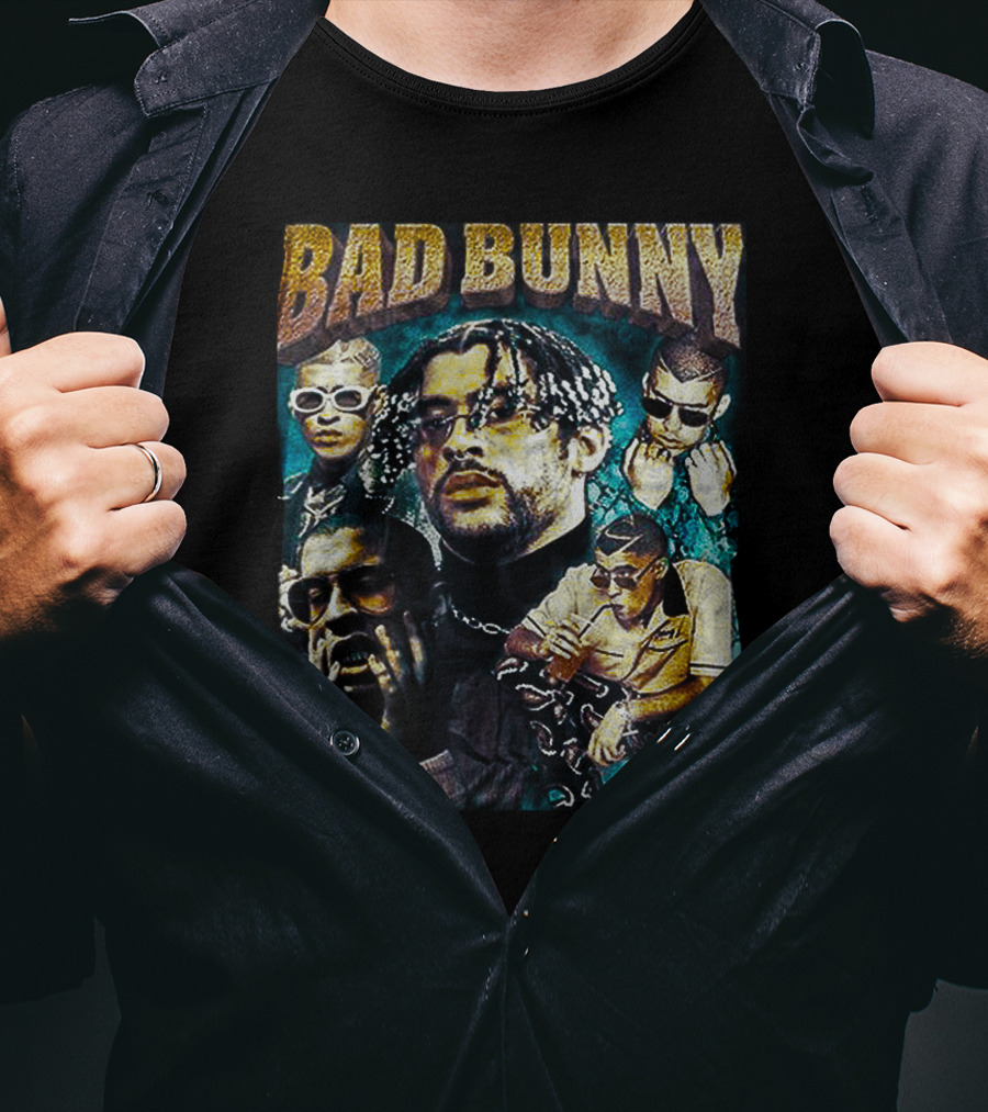 BAD BUNNY Multi-Image Portrait Collage Fan T-Shirt