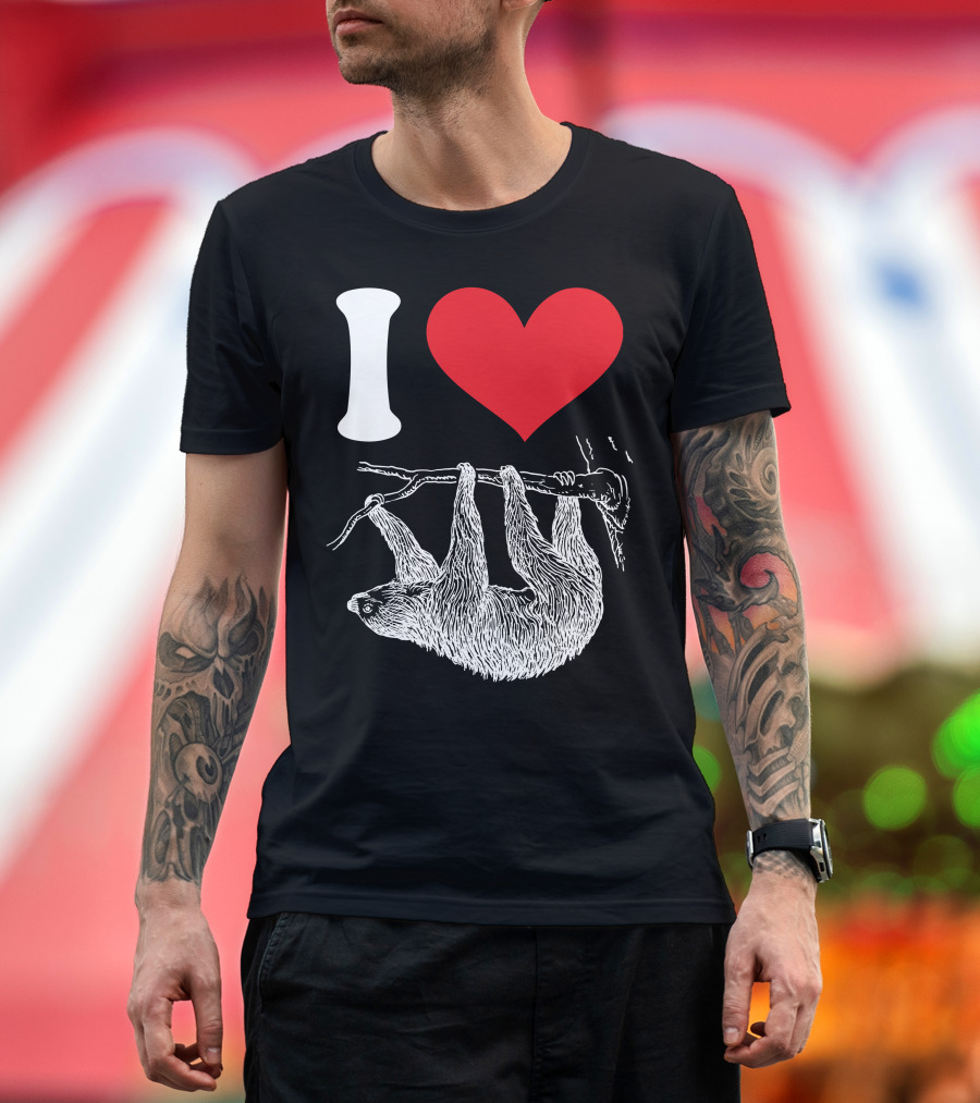 I Love Sloth Hanging on Branch Cute Animal Enthusiast T-Shirt