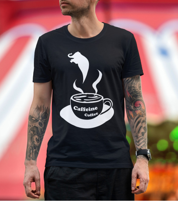 Premium T-Shirt: Caffeine Coffee Cup with Steaming Elephant T-Shirt Caffeine Coffee Cup with Steaming Elephant T-Shirt