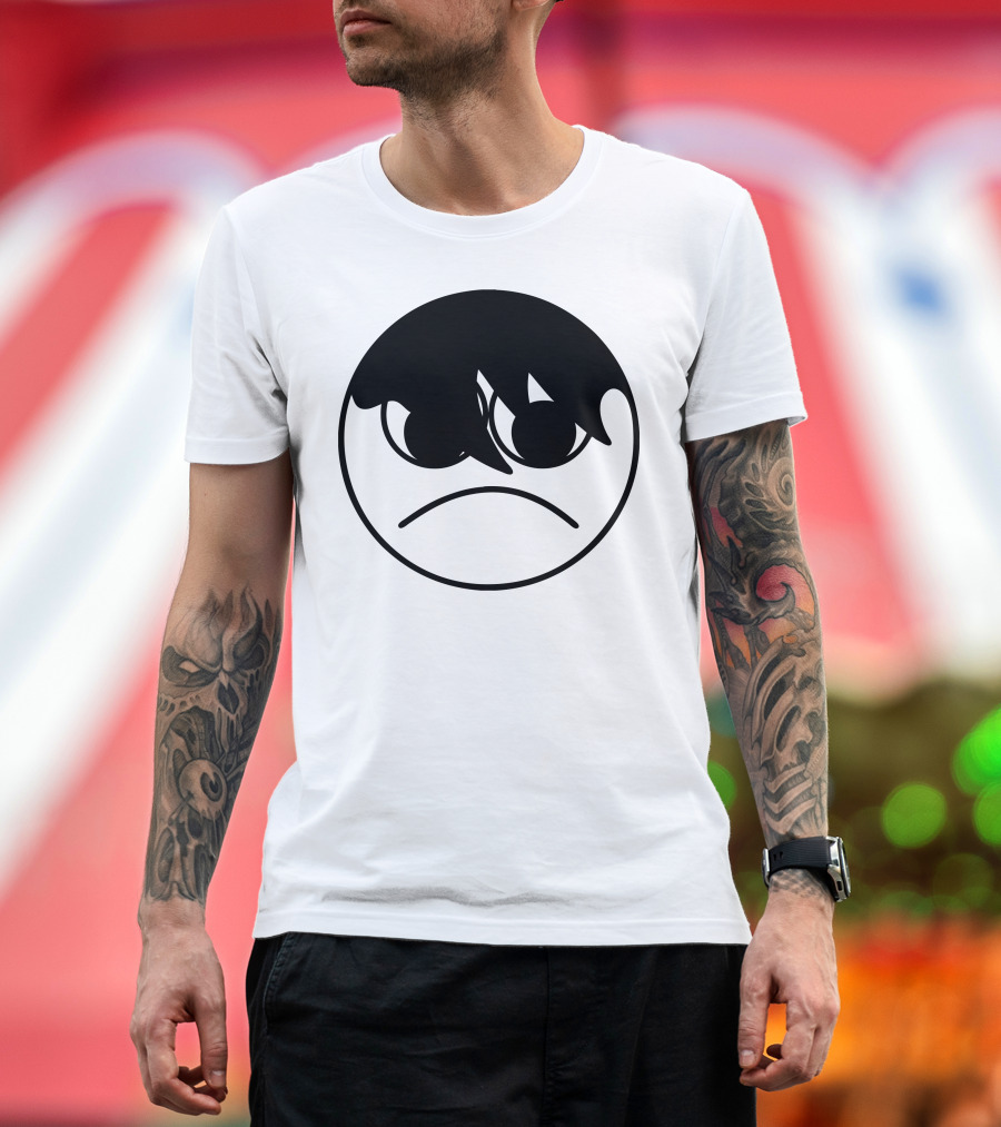 Emo Goth Sad Face Icon with Black Hair and Frown T-Shirt