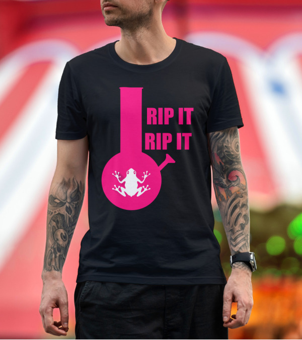 Premium T-Shirt: Rip It Rip It Frog on Pink Bong T-Shirt Rip It Rip It Frog on Pink Bong T-Shirt