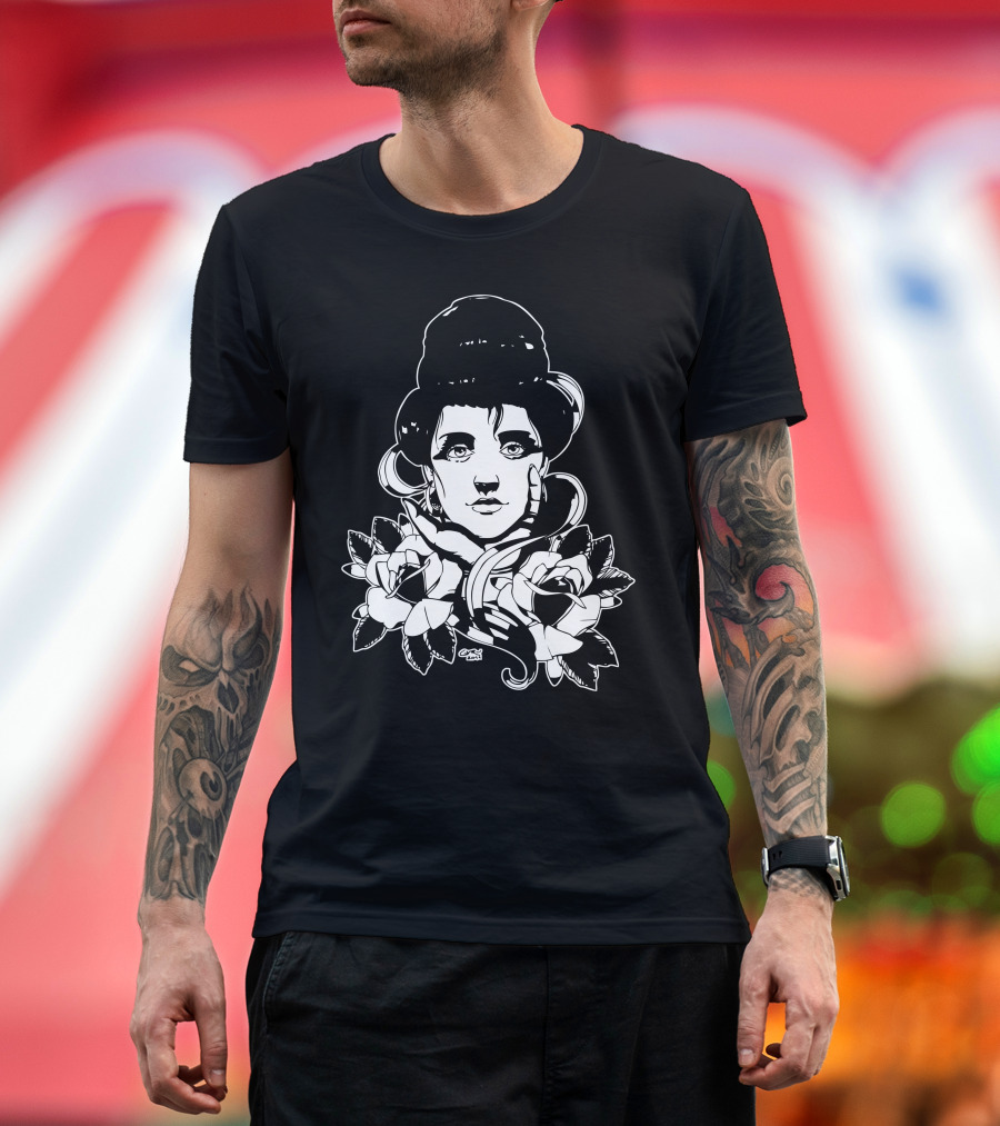 The Girl With The Roses Portrait with Floral Hair and Leaves T-Shirt