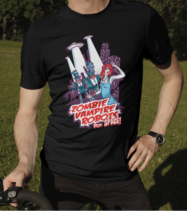 Zombie Vampire Robots From Space Aliens City Panic T-Shirt