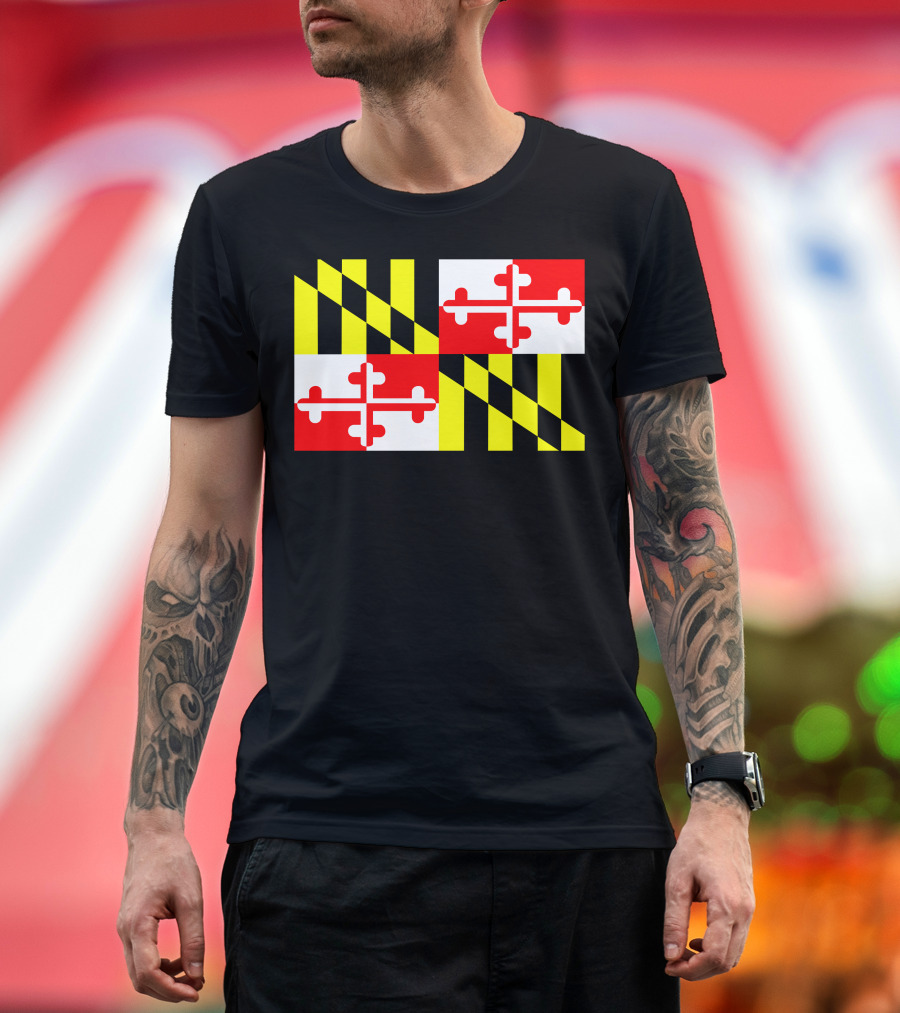 Maryland Flag Black and Gold Red Cross T-Shirt