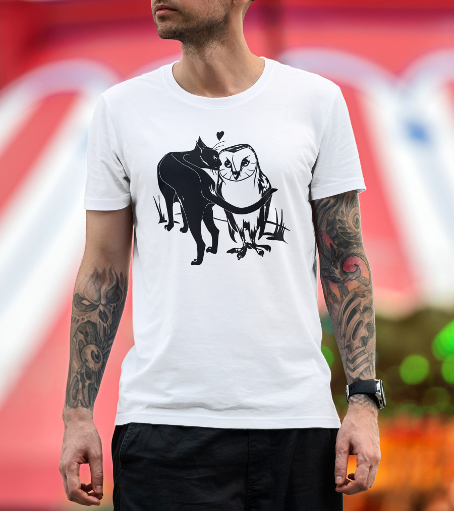 Bearn Owl Cat Heart T-Shirt
