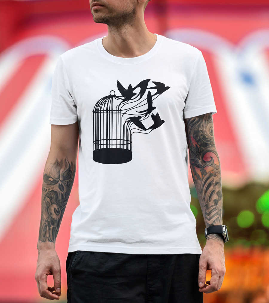Breaking Through to Freedom Birds Escaping Cage T-Shirt