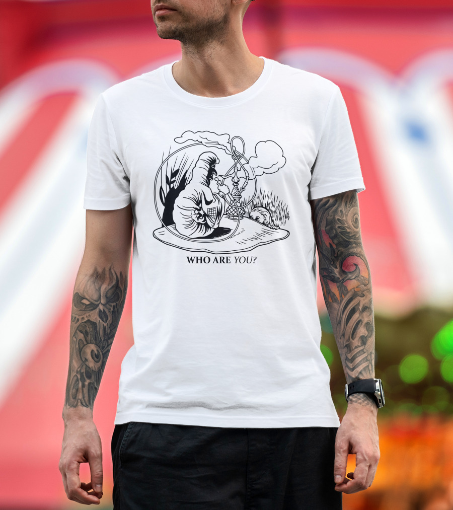 Caterpillar and Alice Who Are You Question with Hookah Scene T-Shirt