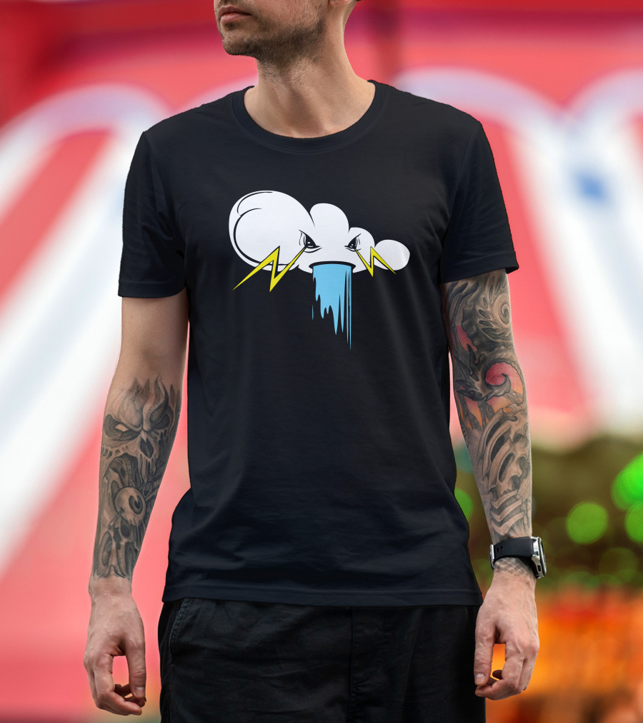 Grumpy Storm Cloud with Lightning and Rainfall T-Shirt