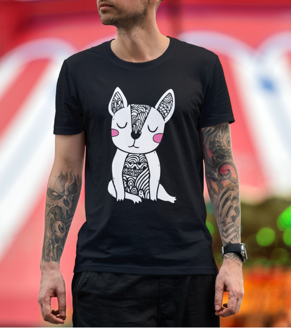 Premium T-Shirt: Doodle French Bulldog Black and White Zen T-Shirt Doodle French Bulldog Black and White Zen T-Shirt
