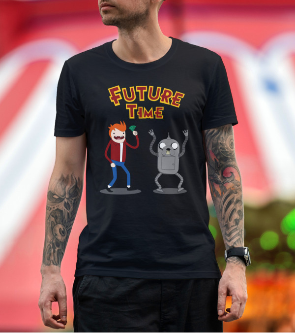 Premium T-Shirt: Future Time with Animated Fry and Bender Inspired Characters T-Shirt Future Time with Animated Fry and Bender Inspired Characters T-Shirt