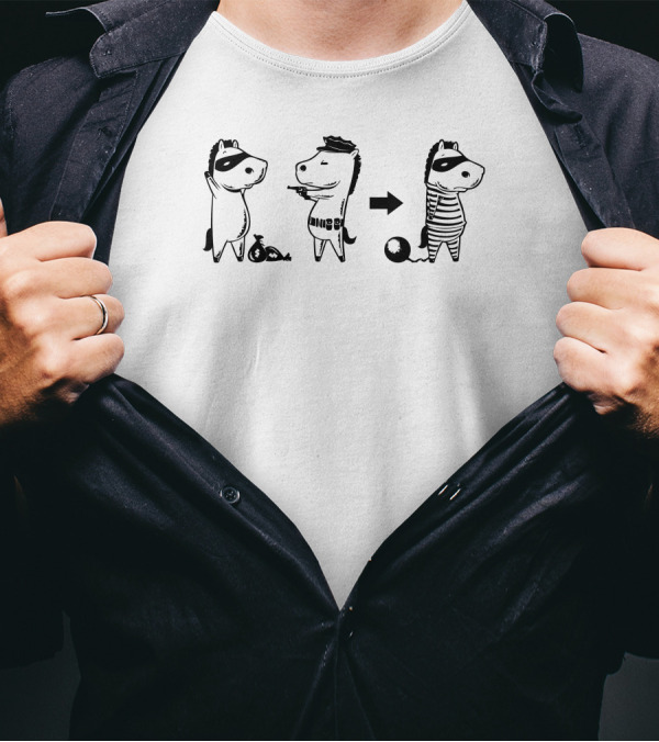 How Zebra Get His Stripe Prisoner Evolution Comic Style Crime Scene T-Shirt