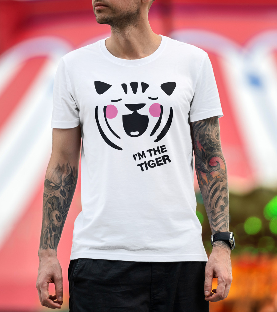 I Am the Tiger Bold Pink Cheeks Whimsical Face T-Shirt