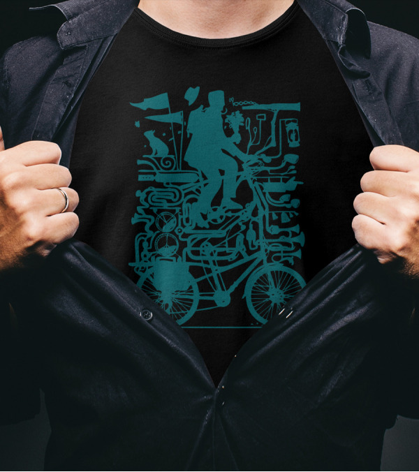 Keep It Simple Stupid Bicycle Man With Musical Instruments And Cat T-Shirt